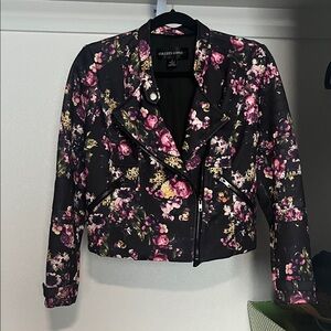 Colleen Lopez Floral Leather Jacket - Black and Purple